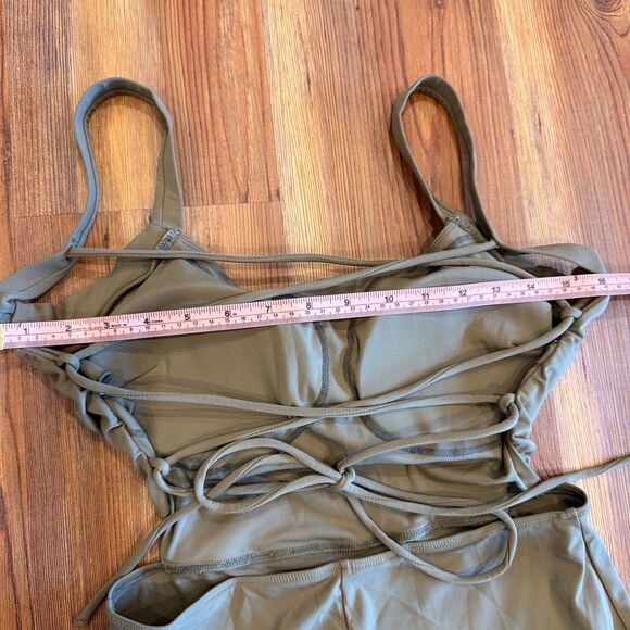 HALARA NWT Softly Zero Airy Green Ruched Lace Up Bodycon Dress Size Medium - Picture 8 of 12